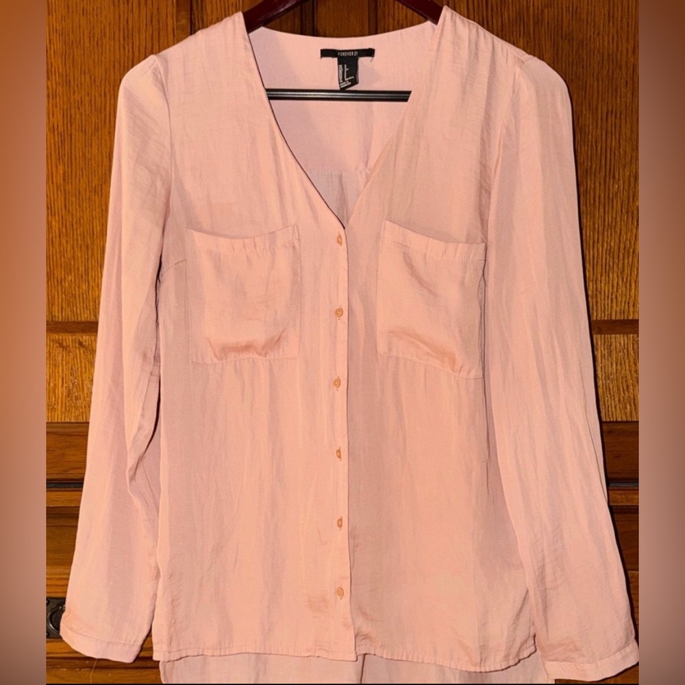 Forever 21 Georgette V-neck Button Down Flowy Romantic Silky Feminine Office